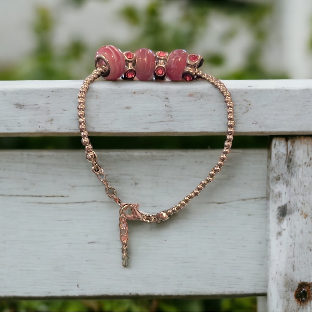 Pink Beaded Bracelet on Chain - Picture 3 of 3